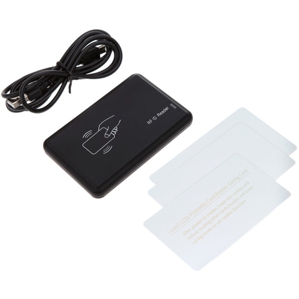 Kontaktlös RFID-kortläsare 125KHz USB ID-kortläsare Smartkortläsare med konfigurerbar EM-närhetssensor för åtkomstkontroll, Modell: Svart