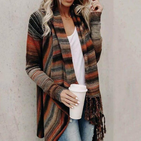 Boho Style Oversized Orange Cardigan för Kvinnor