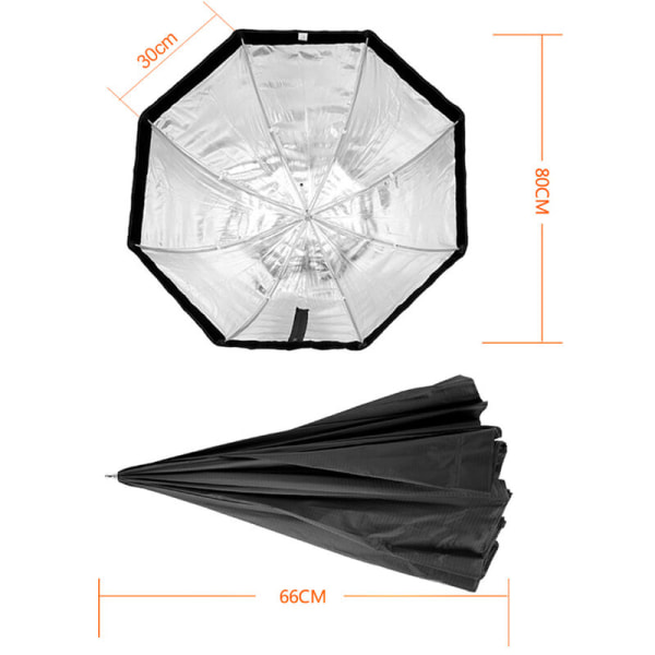 80 cm/31,5 tommer åttekantet paraply Softbox Brolly Reflector Diffuser med karbonfiberbrakett for Speedlite blitslys