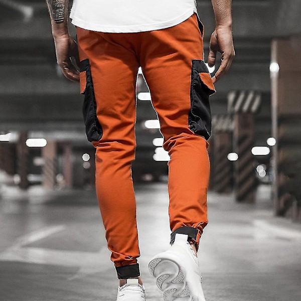 Multi-lomme Slim Fit Cargo Joggingbukser i Oransje for Menn