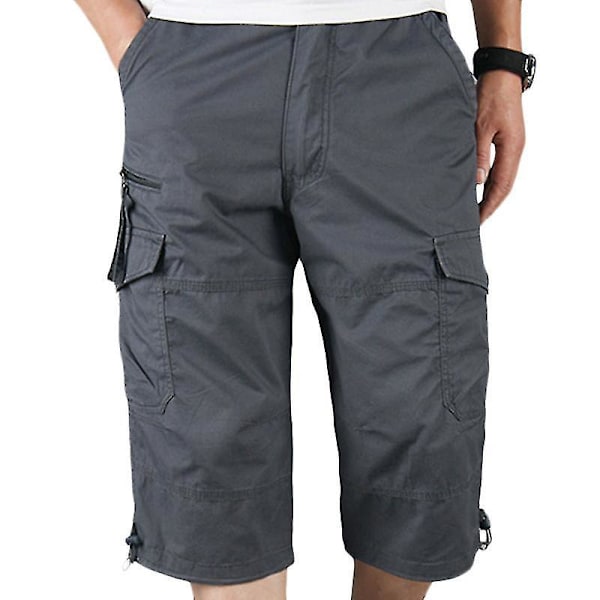 3/4 Lange Cargo Combat Shorts for Menn, Mørk Grå, Størrelse 2XL