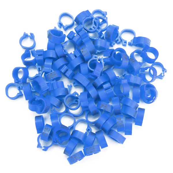 100 st/påse 8MM 001-100 numrerade plastbrevduva fågel benband Ringar (blå)
