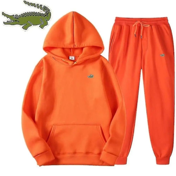 Mode för män Casual träningsoverall Hög kvalitet herrkostym 2-delad luvtröja Sportkläder Sweatshirt Set Man orange XL(175cm 70kg)