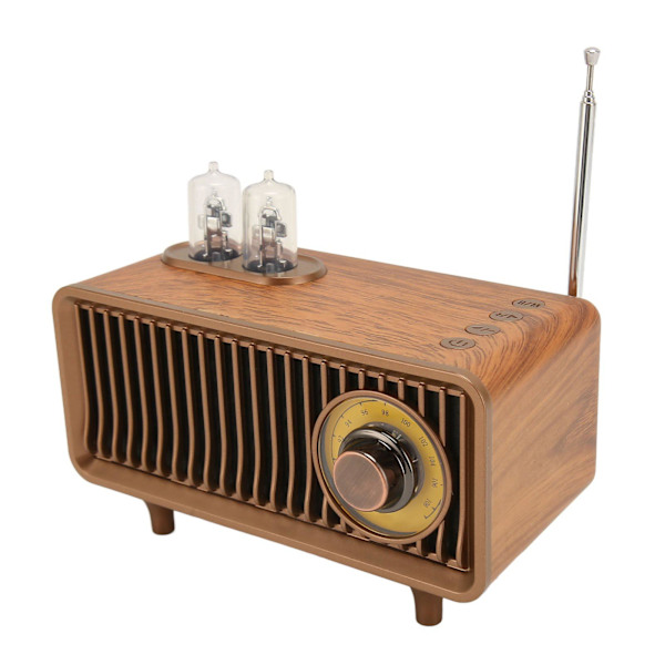 Mini Tre FM Stereo Lyd Radio Vintage Imitert Trestruktur Bærbar Bluetooth-høyttaler