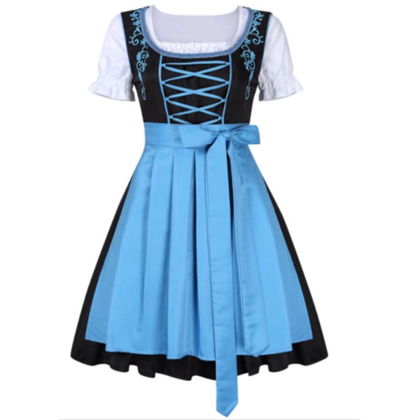 Tysk Oktoberfestdräkt för kvinnor Vuxen Dirndl Traditionell bayersk ölkarneval Fraulein Cosplay Maid Dress Outfit Blue M