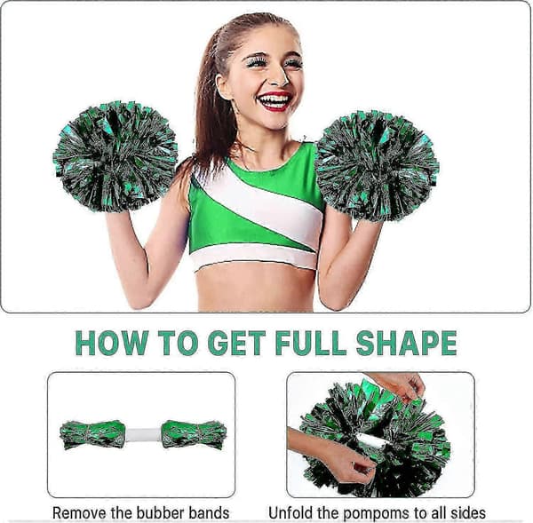 4 stk. cheerleading-pomponer til cheerleader-kostume til kvinder, 2 par cheer-pomponer All Green