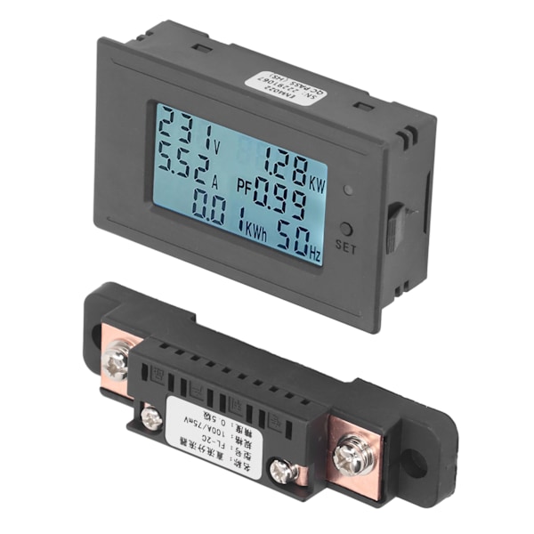 LCD digital display Spænding Strøm Effekt Måler Elmonitor Voltmeter Amperemeter DC6‑200V