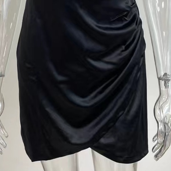 Naisten haalarimekko Pliseerattu helma Hihaton Spaghetti Strap Dress Kesä Tank Dress Lyhyt tyyli Musta L