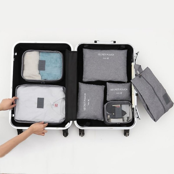 7 stk Reiseoppbevaringsposer Multifunksjonelle klær Sorteringspakker, Reisepakke Kompresjonspose, Bagasjeoppbevaringsveske (grå)