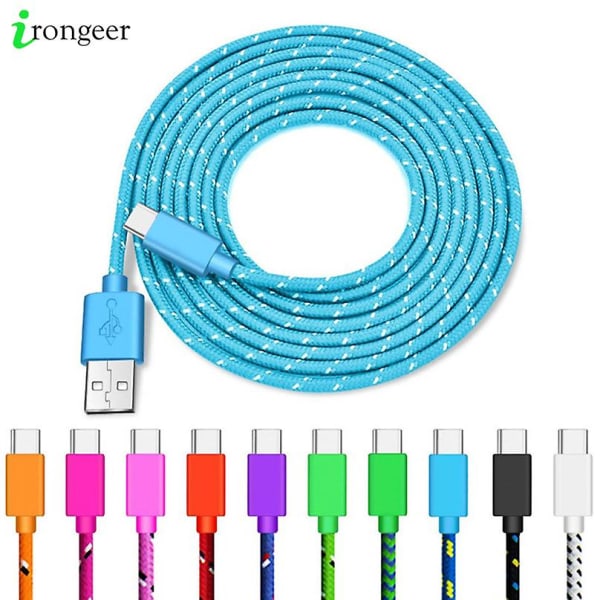 USB Type C-kabel Snabbladdning USB C-kablar Type-c Datasladd Laddare USB C För Samsung S9 Note 9 Huawei P20 Pro Xiaomi 1m/2m/3m Green 3m