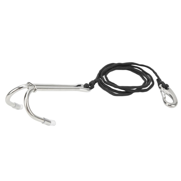Dykkekroker i rustfritt stål Dobbel revkrok med spiralflettet lanyard for undervannsaktiviteter Dykkere Sikkerhet Svart