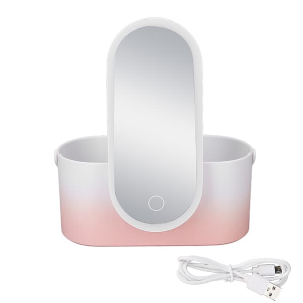 Makeuptaske Pink Gradient Bærbar Stor kapacitet Foldbar Roterende LED-lys Makeup Opbevaringsboks med makeupspejl