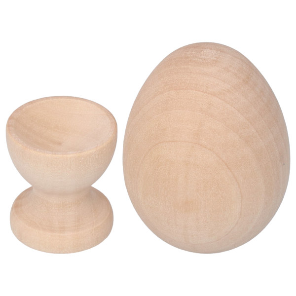 Umalt trepåskeegg - Umalt kunstig tre-egg med eggekoppholder for DIY dekorering håndverksegg farge ellipse