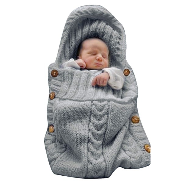 Nyfödd Wrap Spolfilt Stickad Sovsäck Ta emot filtar Barnvagn Wrap för baby (mörkgrå) (0-6 månader)