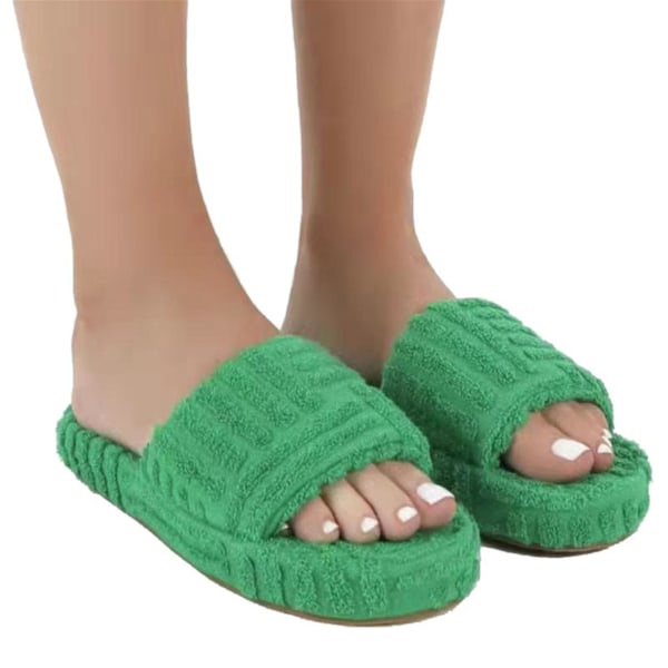 Terry-pyyhepehmustetut Pehmeät Liukusandaalit Naisille Tytöille Slip-on Talvikengät Vihreä 35