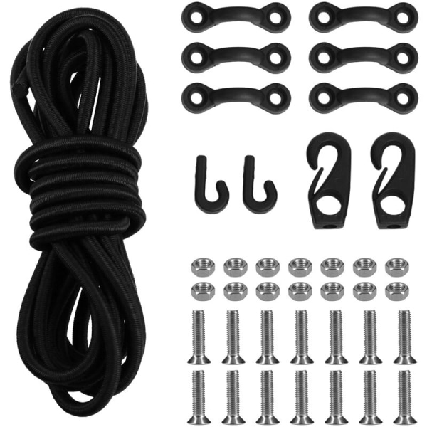 Kajak Bungee Cord Deck Rigging Kit Tie Down Pad Eye J Krokar Surrkrok, Modell: Svart