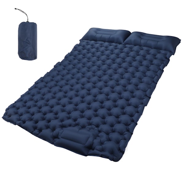 Kaksinkertaiset puhallettavat retkeilyalustat tyynyllä, ergonominen muotoilu, vedenpitävä nyloninen retkeilymatto ulkokäyttöön, laivastonsininen