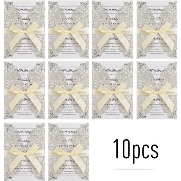 10 stykker perlepapir Blomsterinvitationskort Lykønskningskortsæt Invitationsholdere til bryllupsdag fødselsdagsfest, Model: Sølv uden inderside