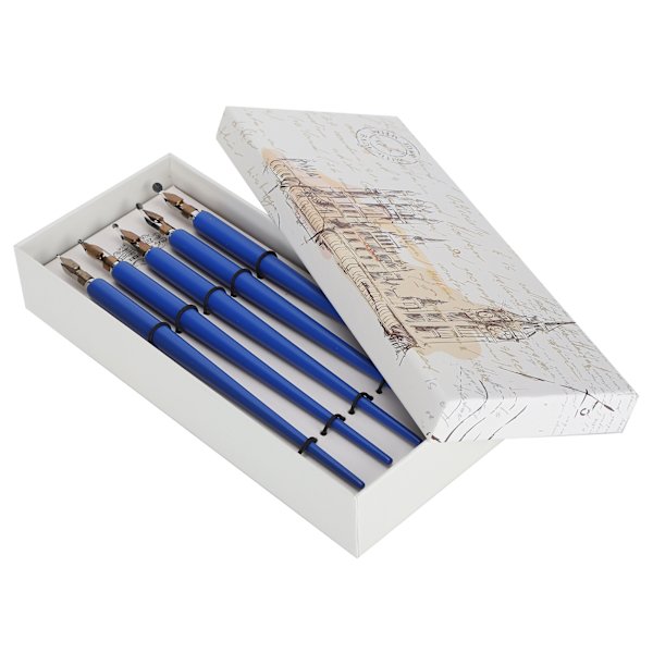 Trefylt Dip Pen Hjemmekontor Kunstmaling Kalligrafi Reservoarpennsett Gave Royalblue Tynn Langt Håndtak
