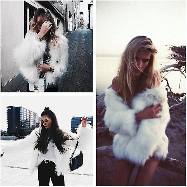 Luksuriøs Hvid Fluffy Faux Fur Frakke til Kvinder