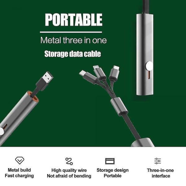 Metallinen kolme-yhdessä-datakaapeli Type-c Micro USB Soveltuu Ios Android -puhelimille Tableteille ja muille elektronisille laitteille