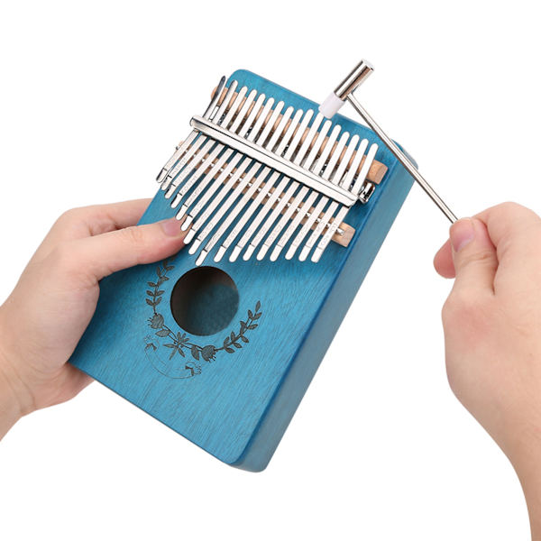 Kalimba tumpiano mahogni liten bærbar 17-tangenter for nybegynnermusikinstrumenter LTK17S(blå)