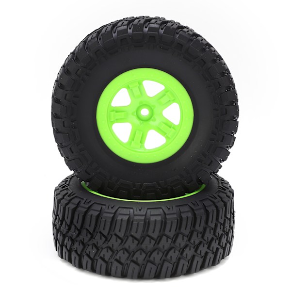 2 st RC-bil Däck 1/10 Slitstarkt Halksäkert B-typ Modellfordon Offroad Däck med Fluorescerande Grön Nav