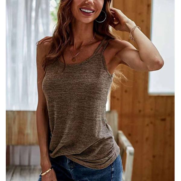 Naisten rento hihaton toppi ryppyisellä helmalla Yksivärinen Twist-kuvioinen camisole kesäkäyttöön Khaki L