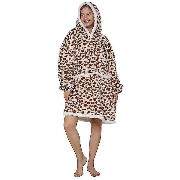 Lazy Blanket Lambswool Pullover Flanell hettegenser Varm Loungewear Leopard print
