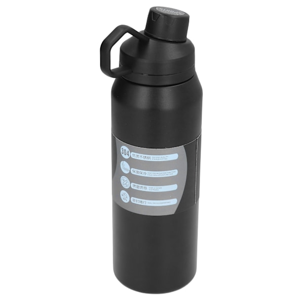 Metal Vandflaske 1000ml 304 Rustfrit Stål Varmeisolering Bærbar Isoleret Vandflaske Sort