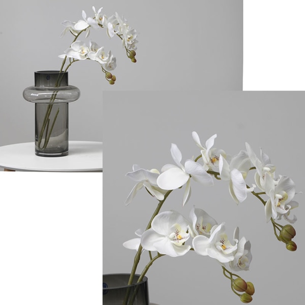 (valkoinen, kokonaispituus noin 45 cm) 5 päätä laminoituja Phalaenopsis-tekokukkia