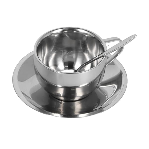 3 stk/sæt isoleret kaffekopsæt i rustfrit stål dobbeltvæggede krus Mælkekop med underkop-ske sæt 180ML