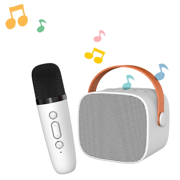 Mini Karaoke Maskine HiFi Surround Sound Bærbar Bluetooth-højttaler med mikrofon til Hjemme Udendørs Hvid