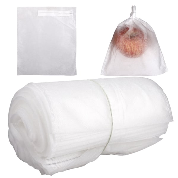 (100 stk./sælges i hvid/snøreversion Specifikationer: 250mm*300mm) Frugtpose/beskyttelsespose materiale: non-woven stof