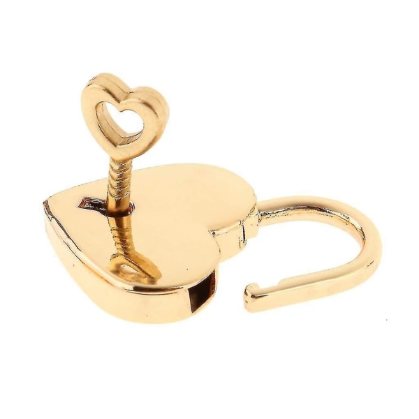 Minilås med nøgle til smykkeskrin Opbevaringsboks Dagbog, lille metal hjerteformet hængelås, pakke med 2, guld