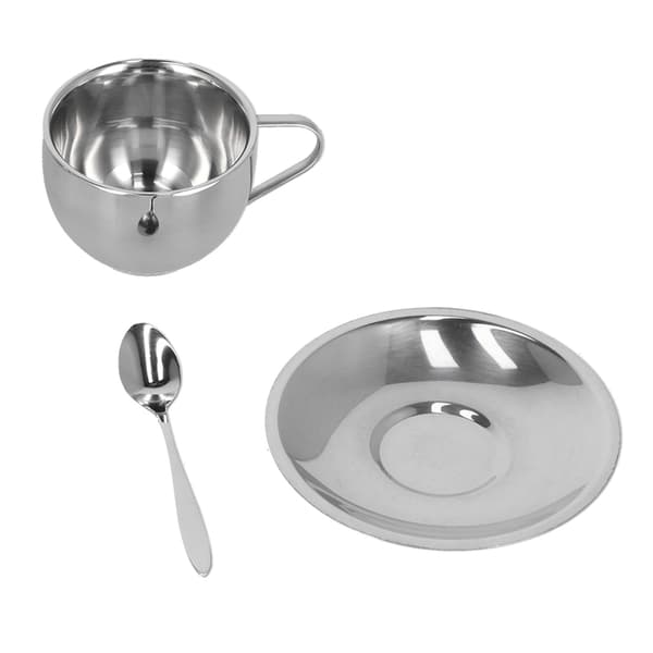 3 stk./sæt Isoleret kaffekopsæt Rustfrit stål Dobbeltvæggede krus Mælk te kop med underkop skesæt 180 ml