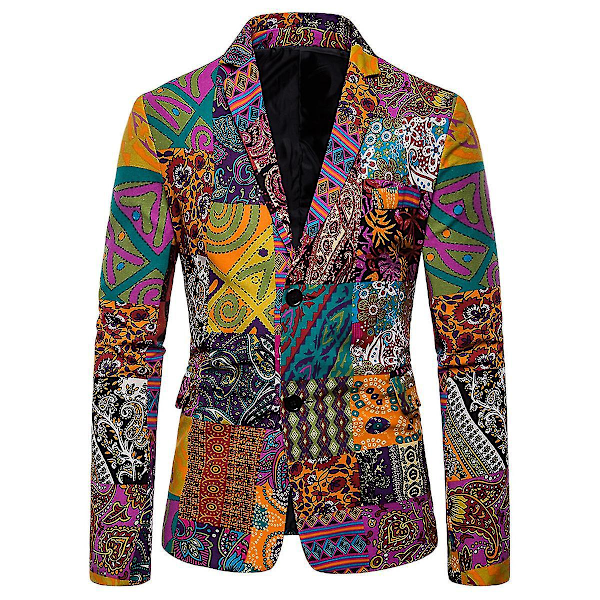 Folk-custom bomullsblandning Slim Fit kostymjacka för män XL lila guldgrön