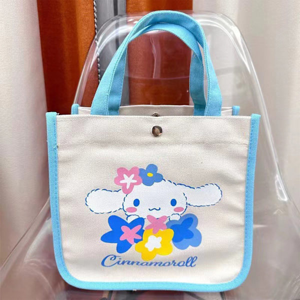 Bento-laukku Canvas-kankaasta kahvalla, söpö koiran kuvio, lounaslaukku kouluun ja työhön, sininen