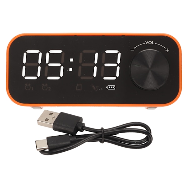 Mini Bluetooth-högtalare Kraftfull Bas Dubbel Väckarklocka Portabel Trådlös Högtalare med LED-display Orange