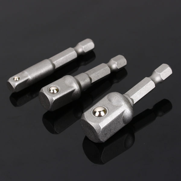3st adapter för borrhylsa Hex Drive To 1/4" 3/8" 1/2" Drive Impact Driver