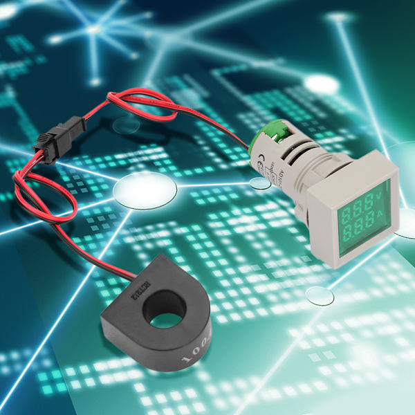 2 i 1 LED-indikatorlampe Mini Digital Display Amperemeter/Voltmeter firkantet signallys (grønn)