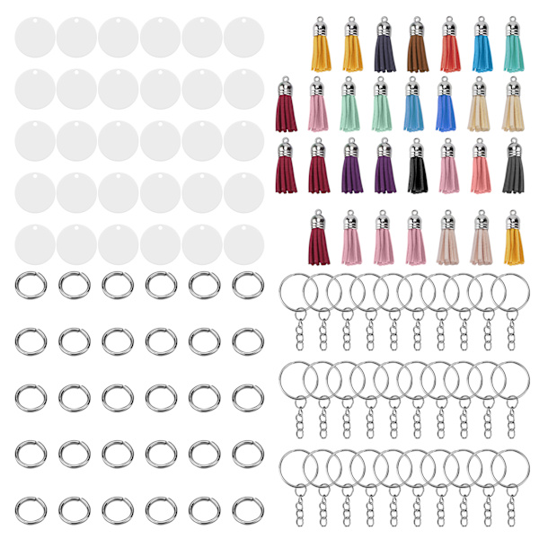 30 set DIY handmålad akryl nyckelring Tomma cirklar Nyckelring tofs set med hoppringar