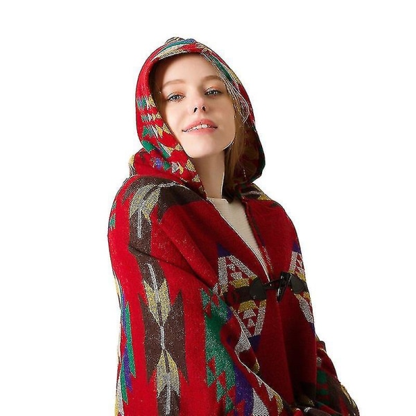 Medeltida kappa för kvinnor Hornspänne Etnisk stil Hooded Cape Sjal Bohemisk etnisk stil Hooded sjal Imitation Cashmere Color2 Hög kvalitet