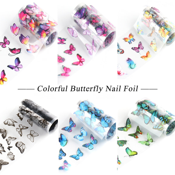 10 ruller Nail Foil Transfer Sticker Butterfly Nail Foils Nail Art Stickers DIY Negledekorasjon