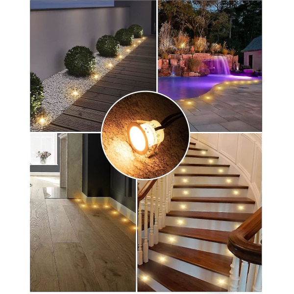 Innfelt LED-dekklyssett (pakke med 10), 12v lavspenningslandskapsbelysning, Ip67 vanntett utendørs trinnlys, varmhvit terrassebelysning for hage US plug