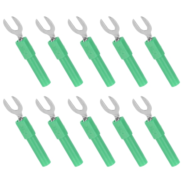 10 stk gaffelspadestrådkontakter Messingmaterial 6 mm/0,2 tommer Y-type 4 mm/0,2 tommer Hull Bananplugg 30Vac‑60Vdc Maksimalt.10AGrønn