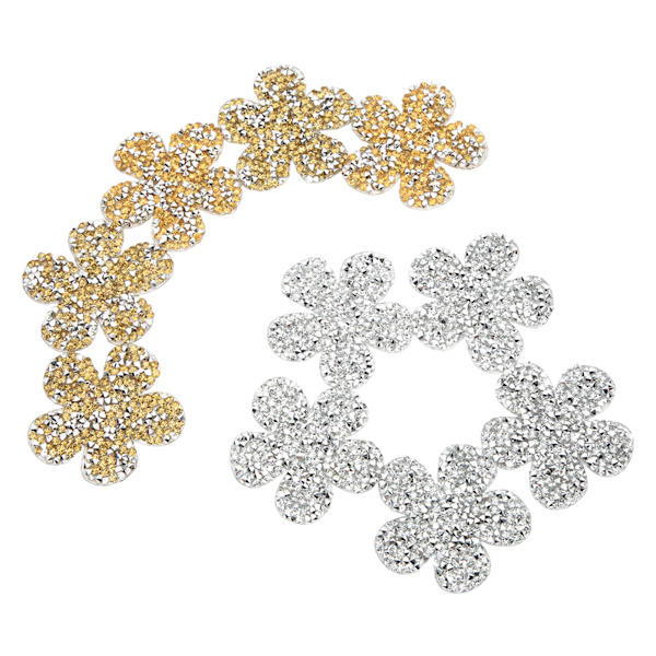 10 STK Rhinestone Applikation Patches Gul Silver Strass Blomform Patches Blommor DIY Handgjorda Patches för hatt