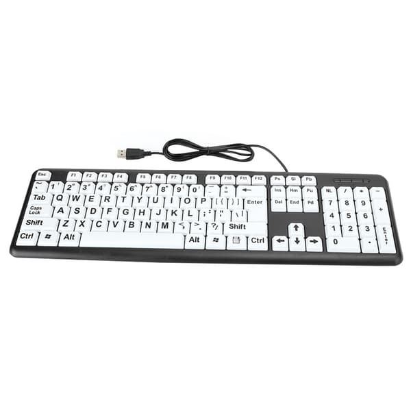Sort Low Vision-tastatur USB-kablet ældretastatur med hvide store printknapper Sort