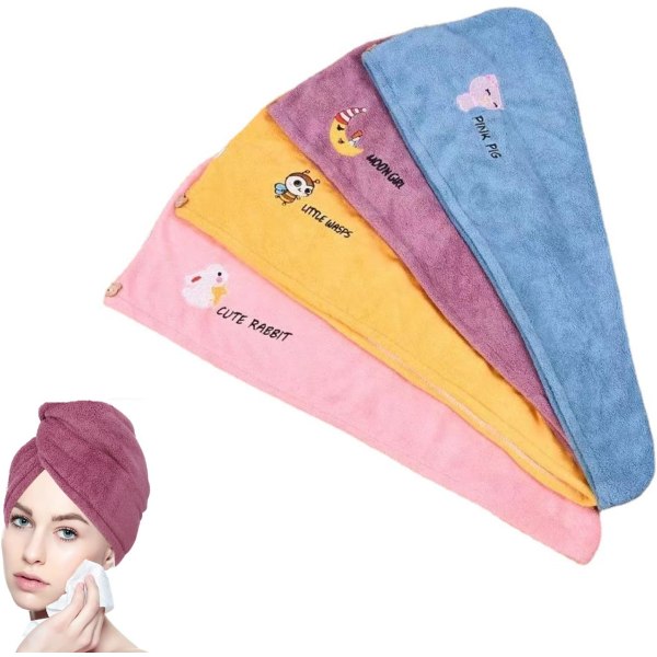 4 stykker turban hårhåndkle, hurtigtørt hårhåndkle, turban håndkle med knapp, ekstra absorberende håndkle