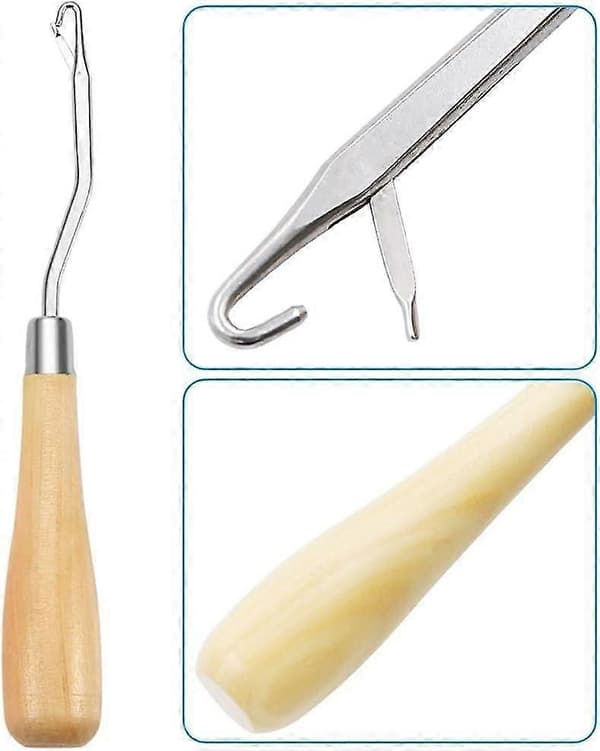 Sæt med 6 Latch Hook-nåle, Hårforlængernål til mikrofletninger og dreads, Tæpper - 3 buede trækroge, 3 lige plastikkroge